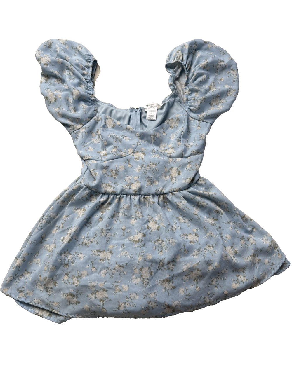 Altrd State Dress Womens Medium Blue Floral Puff Sleeve Babydoll Tiered Lined